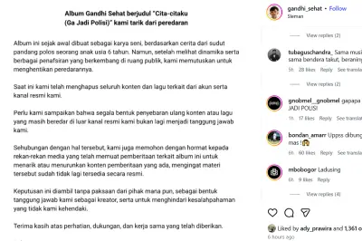 Album Gandhi Sehat 'Cita-citaku (Ga Jadi Polisi)' Ditarik, Uji Kedewasaan Demokrasi