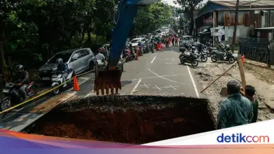 Perbaikan Jalan Amblas Lenteng Agung Dikebut, Anggaran Rp380 Juta