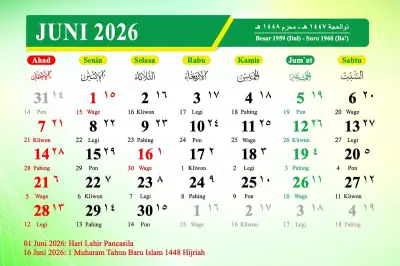 Juni 2026: Dua Hari Libur Nasional, Cek Tanggal Merahnya